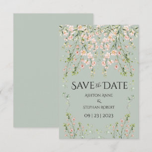 Save The Date Fleurs sauvages rose blush mariage vert sauge