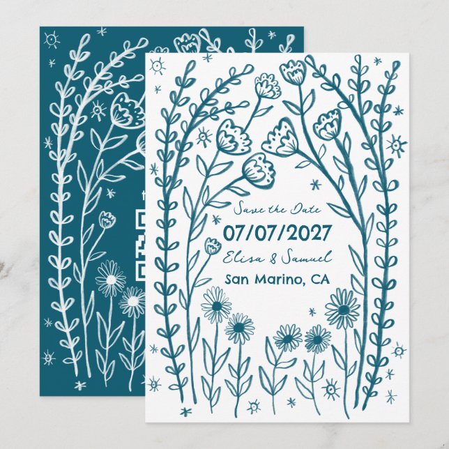 Save The Date Fleurs Sauvages Vines Mariage Enregistrer la Date  (Devant / Derrière)
