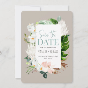 Save The Date Fleurs tropicales rose, sarcelle et orchidée