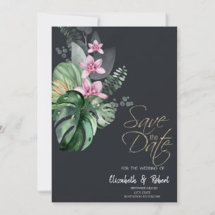 Save The Date Fleurs Tropicales Sombres Enregistrer La Date