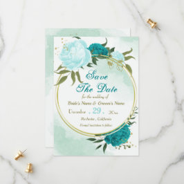 Save The Date fleurs turquoise vert feuille
