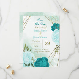 Save The Date fleurs turquoise vert feuille