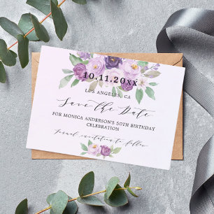 Save The Date Fleurs violettes de fête d'anniversaire