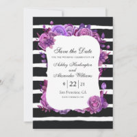 Fleurs violettes et roses. Mariage rayé noir
