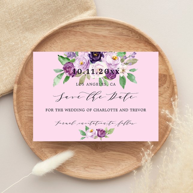 Save The Date fleurs violettes rose mariage (Créateur téléchargé)