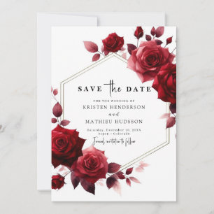 Save The Date Fleurs Whimsical Crimson Mariage rouge