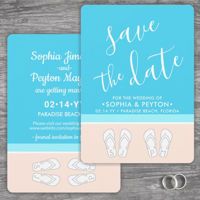 Save The Date Flip Flops Monogramme Plage Mariage Moderne Simple (Créateur téléchargé)