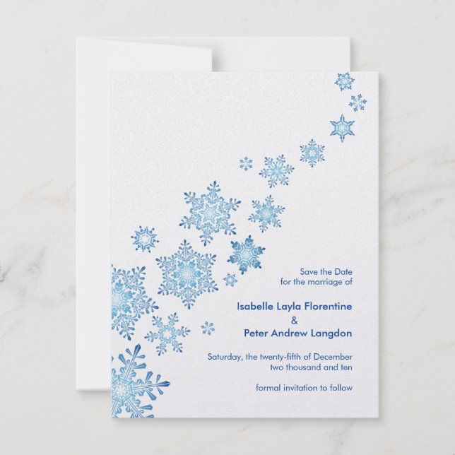 Save The Date Floating Snowflakes Enregistrer la date Mariage (Devant)