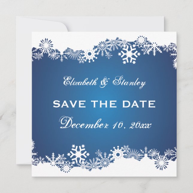 Save The Date Flocon de neige bleu blanc mariage d'hiver Enregis (Devant)