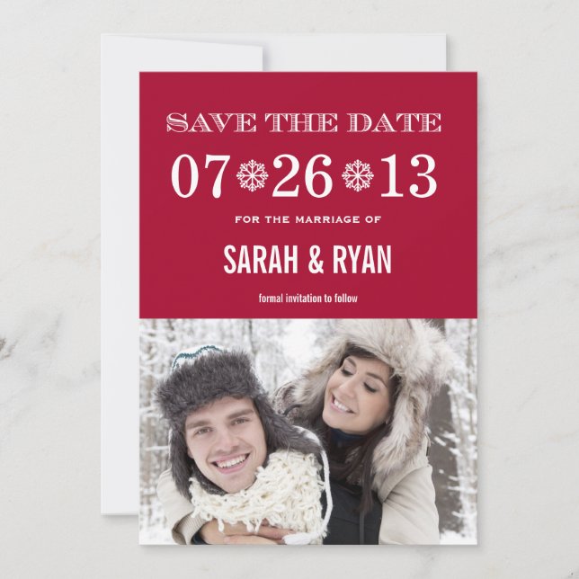Save The Date Flocon de neige rouge Enregistrer la date Photo In (Devant)
