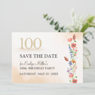Save The Date Floral 100e anniversaire - Design élégant d'aquare
