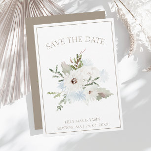 Save The Date Floral blanc d'hiver et Mariage de Noël Taupe