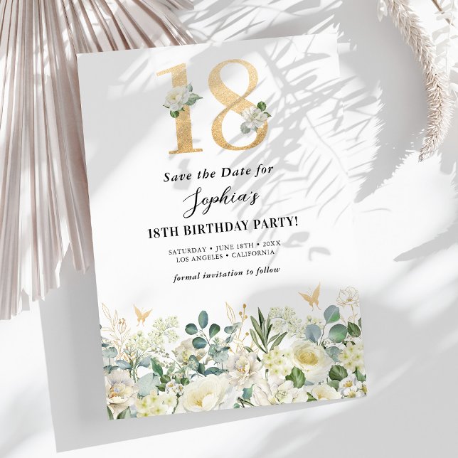 Save The Date Floral blanc et vert 18e anniversaire (Créateur téléchargé)