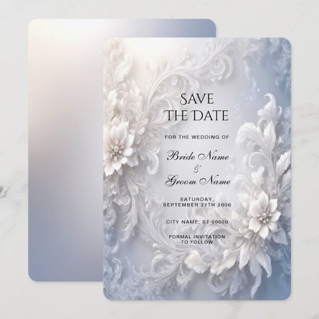 Save The Date Floral Blanc Fruit Économisez La Date (Devant / Derrière)