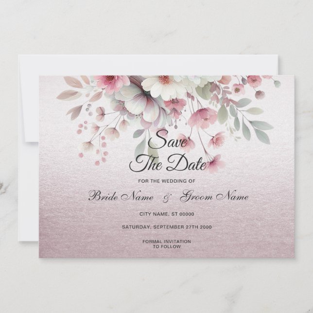 Save The Date Floral Blanc Rose Moderne Enregistrer La Date (Devant)