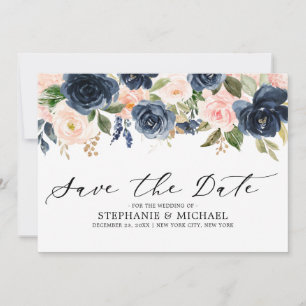 Save The Date Floral bleu bleu bleu rose bleu marine
