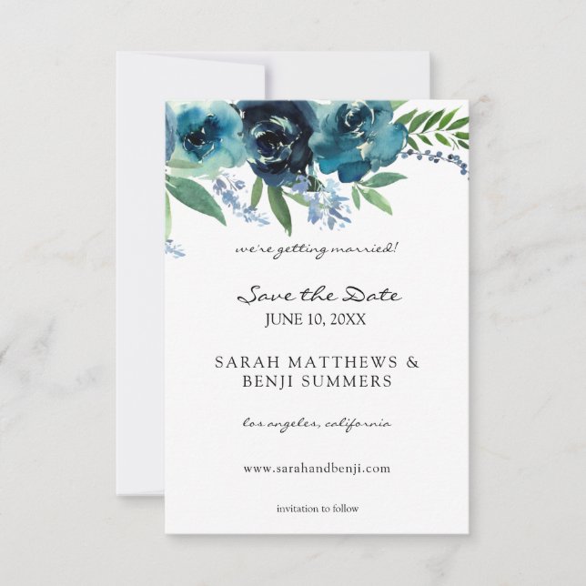 Save The Date Floral bleu Dusty 2 et votre photo (Devant)
