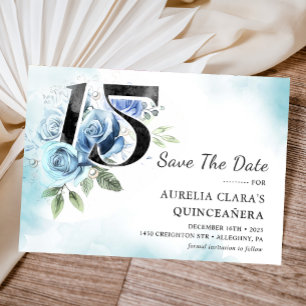 Save The Date Floral bleu rustique Quinceanera 15e anniversaire