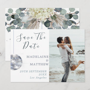 Save The Date Floral Blue Eucalyptus Disco Mariage élégant