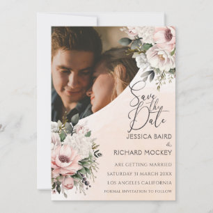 Save The Date Floral Blush rose Mariage Photo Enregistrer la car