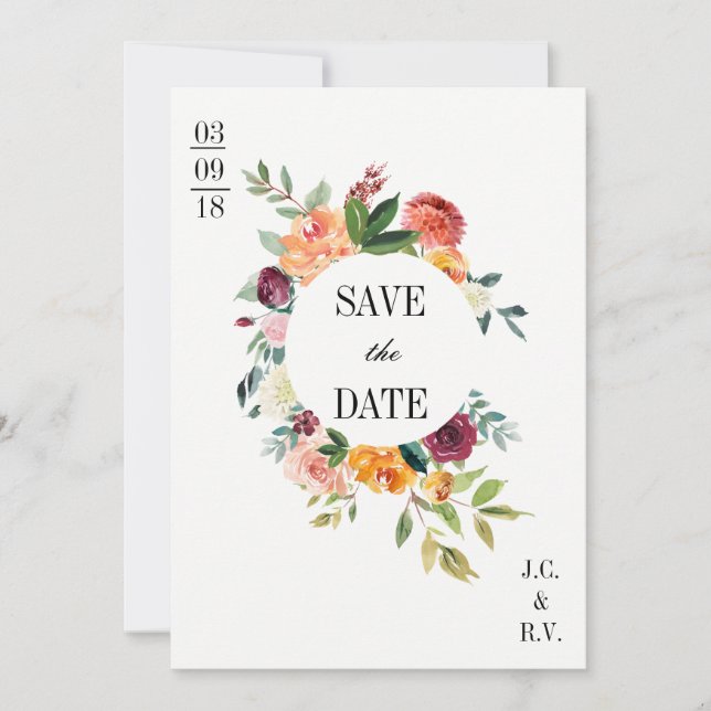 Save The Date Floral Botanique Moderne Sauvez La Date Mariage (Devant)