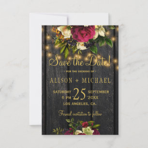 Save The Date Floral burgundy bois PHOTO enregistrer la date mar