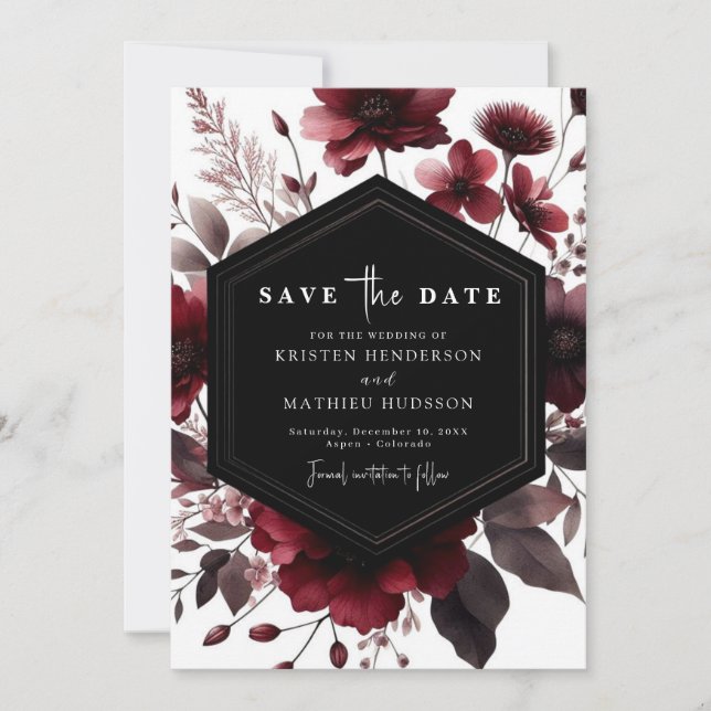 Save The Date Floral Chic Bourgogne Mariage (Devant)