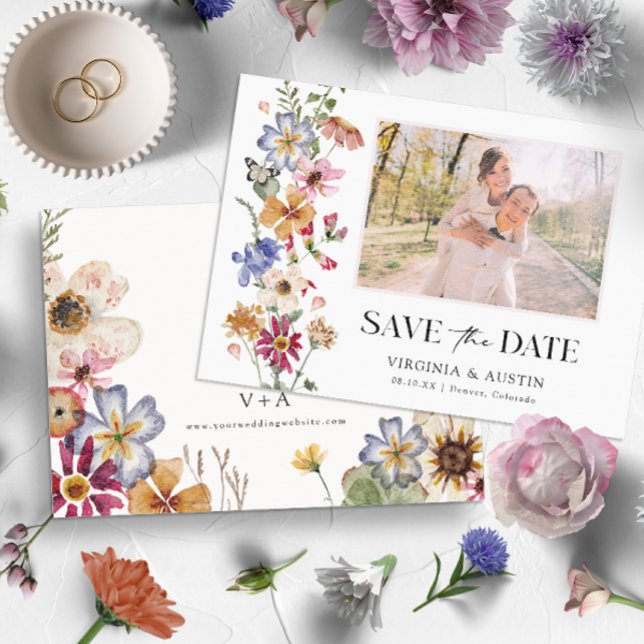 Save The Date Floral coloré (Colorful Wildflower Wedding Save The Date by Painted Paperie)