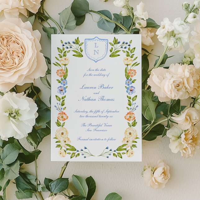 Save The Date Floral Crest Frame Wedding (Créateur téléchargé)
