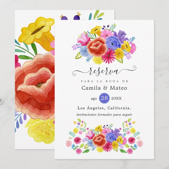 Save The Date Floral espagnol Mariage Fiesta (Devant / Derrière)