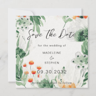 Save The Date Floral Fleur sauvage vert et orange
