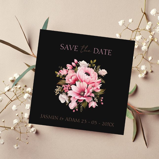 Save The Date Floral Fleurs roses noires foncé Mariage esthétiqu (Créateur téléchargé)