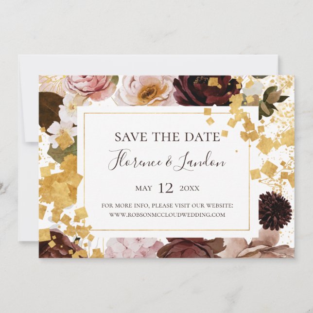 Save The Date Floral flush moderne | Enregistrement horizontal d (Devant)