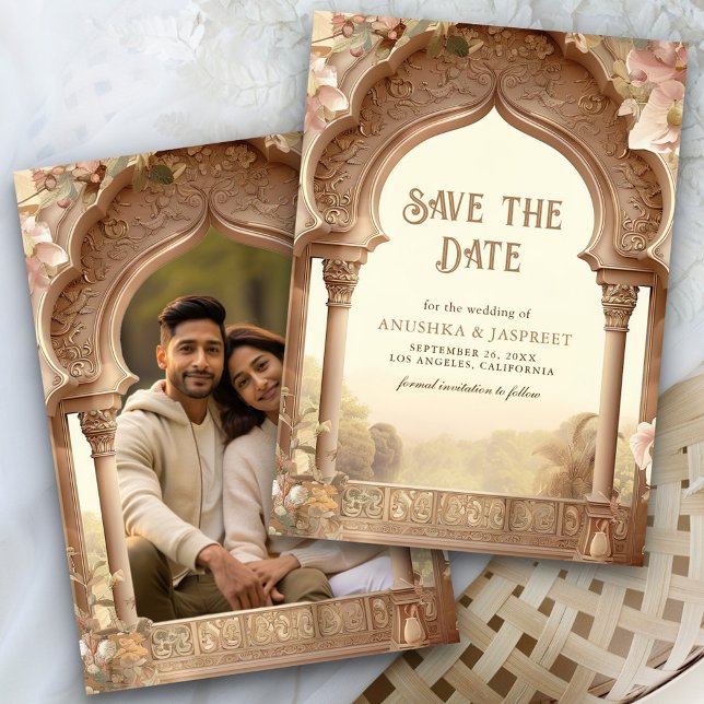 Save The Date Floral Garden Indian Palace Arch Mariage Photo (Créateur téléchargé)