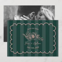 Floral Green Stripe Botanique Enregistrer La Date