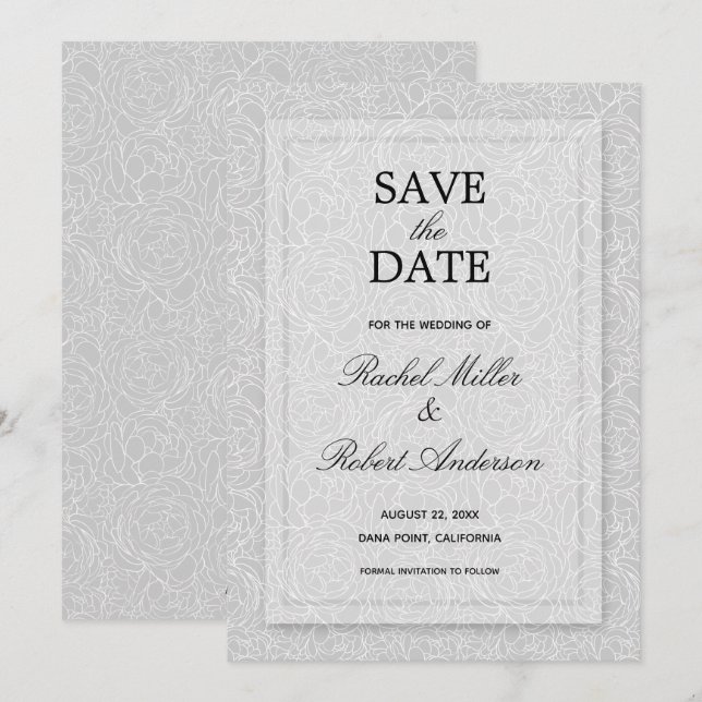 Save The Date Floral Grey Mariage (Devant / Derrière)