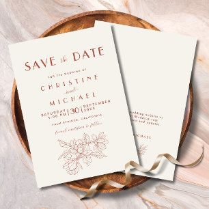 Save The Date Floral Ivory Terracotta Mariage élégant