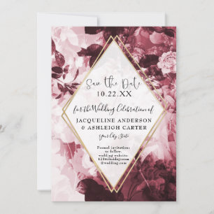 Save The Date Floral Marsala Rouge Or géométrique w Script