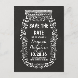 SAVE THE DATE FLORAL MASON JAR CHALKBOARD ANKÜNDIGUNGSPOSTKARTE