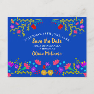 Save the Date floral mexikanische Fiesta Royal Blu Ankündigungspostkarte