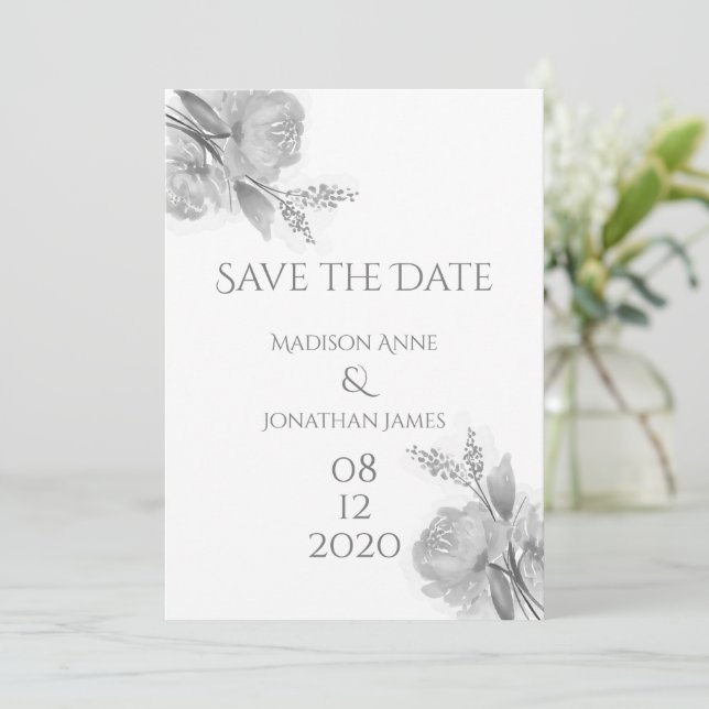Save The Date Floral noir & blanc Élégant Personnalisé Joli (Debout devant)