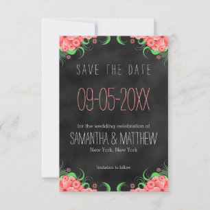 Save The Date Floral noir et rose Enregistrer la date de l'annon