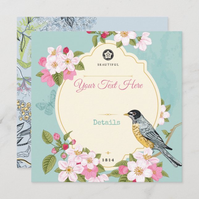 Save The Date Floral/Oiseau Enregistrer La Date (Devant / Derrière)