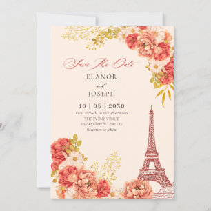 Save The Date Floral Paris mariage tour Eiffel