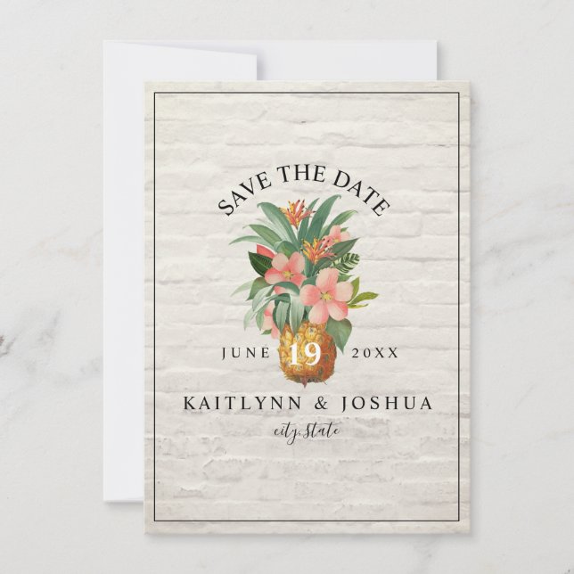 Save The Date Floral Pineappa Brick Beach Mariage photo (Devant)