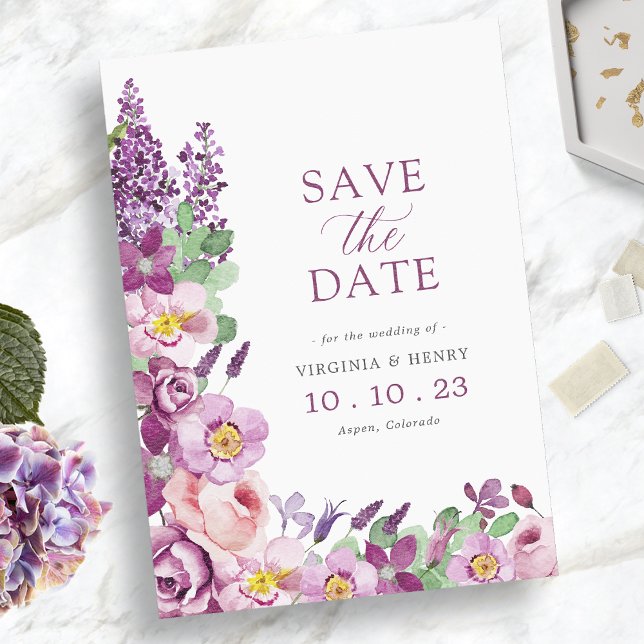 Save The Date Floral pourpre (Créateur téléchargé)