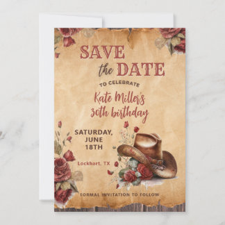 Save The Date Floral Red Western chauve-fille chapeau Anniversai