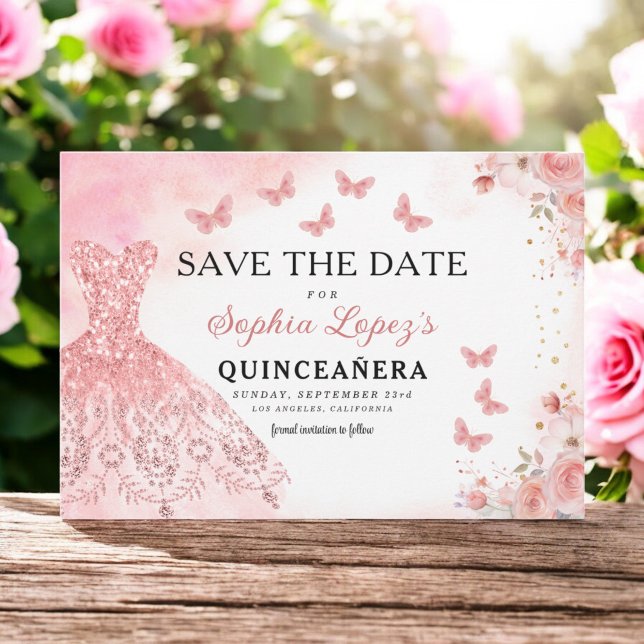 Save The Date Floral rose or princesse Anniversaire Quinceanera (Créateur téléchargé)