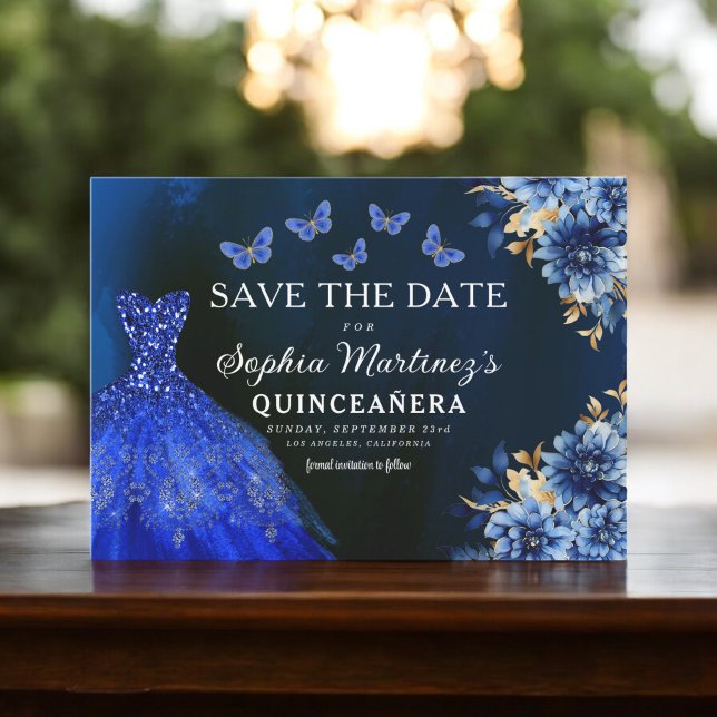 Save The Date Floral Royal Blue Princess Anniversaire Quinceaner (Créateur téléchargé)