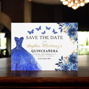 Save The Date Floral Royal Blue Princess Anniversaire Quinceaner